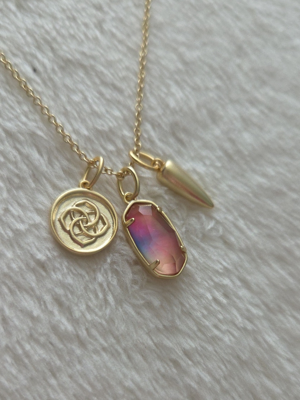NWT Dira Gold Convertible Coin Charm Necklace in Watercolor Pink Orange